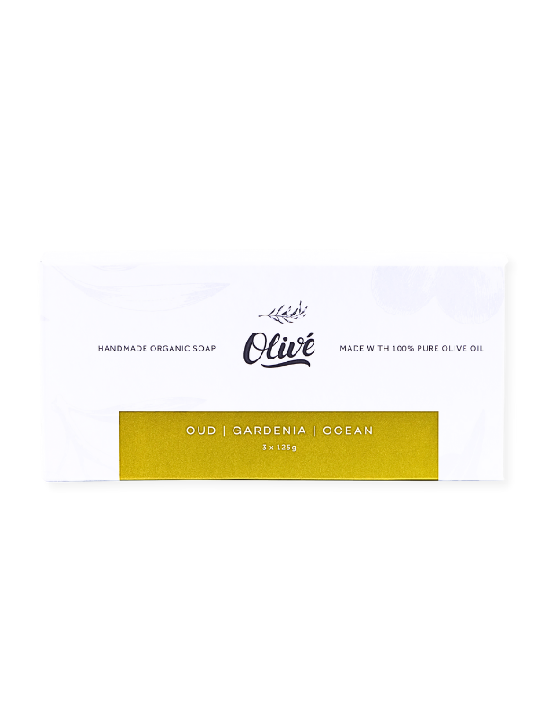 Olivé Bar Soap 125g x 3 - Gardenia, Oud, Ocean