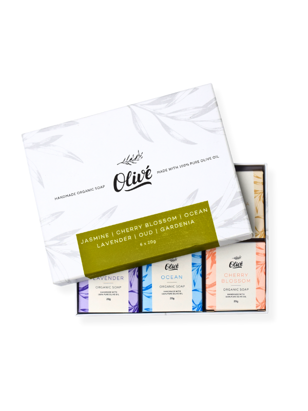Olivé Bar Soap 20g x 6 - Cherry Blossom, Oud,  Ocean, Jasmine, Gardenia, Lavender
