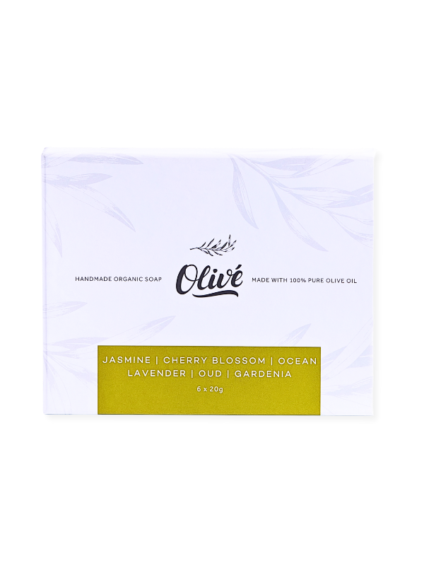 Olivé Bar Soap 20g x 6 - Cherry Blossom, Oud,  Ocean, Jasmine, Gardenia, Lavender