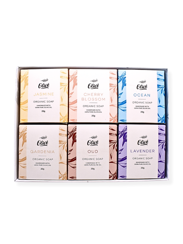 Olivé Bar Soap 20g x 6 - Cherry Blossom, Oud,  Ocean, Jasmine, Gardenia, Lavender